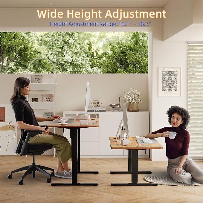 YIHAYO Low Height Adjustable Desk, Lifts 18.1-28.3 Inches, Electric Standing Desk for Short People, 55 x 24 Inches Computer Table with Splice Board for Home Office, Rustic Brown