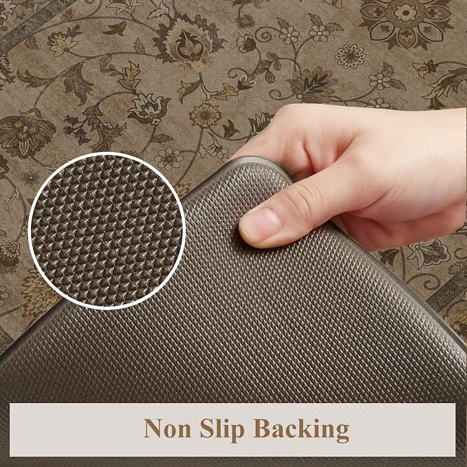 KIMODE Kitchen Floor Mats Anti Fatigue,Cushioned Rugs for Floor Sets of 2 | 17.3"x47"+ 17.3"x29",Brown,Farmhouse Rugs for Floor,Memory Foam Ergonomic Kitchen Mat Non Slip for Laundry Office Bathroom