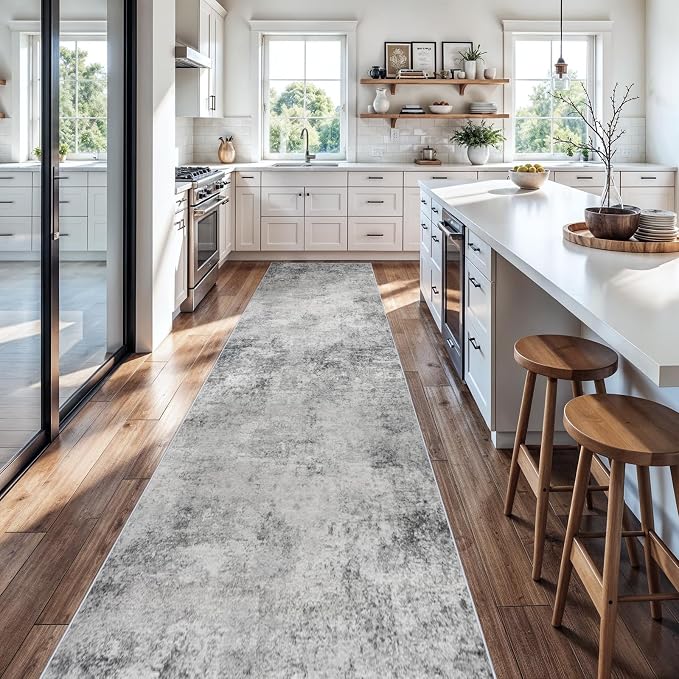 Washable 3x16 Hallway Runner Rug - Runner Rugs Modern Stain Resistant Indoor Mat Rug Runner for Laundry, Bedroom Non Slip Rubber Backing Thin Hallway Runner Rug Low Pile Carpet 3x16 Grey