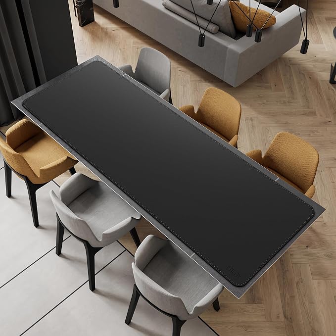 Cacoy 74.8'' x 27.5'' Leather Desk Mat, PU Leather Desk Pad Blotter Protector, Large Computer Mouse Pad, Waterproof Writing Mat, Desktop Matt for Desktop, Office Table Cover Pad (Black)