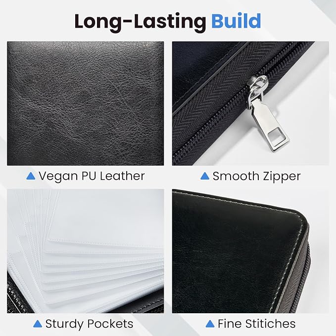 Sooez Zip-Enclosed Business Card Holder Organizer, Professional Credit Card Case Book for Women Men, 240 Capacity, Premium Vegan Leather Gift Card Organizer Storage, 7.87"×4.92"×1.57", Blue