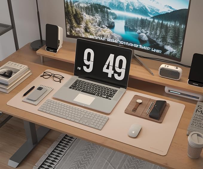 RENMTURE Desk Pad, Cork & PU Leather Desk Mat, Large Mouse pad, Non-Slip Desk Protector and Blotter, Waterproof Writing Pad, Desk Accessories and Organizers for Home Office (Apricot,36"x17")
