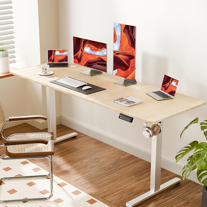 ERGOMAKER 67"x24" Standing Desk, Height Adjustable Sit-Stand Office, Oak | Electric Adjustable Standing Desk, Sit to Stand Computer Office Desk with Splice Board, Memory Preset, Lifts 28.7''-46.5"