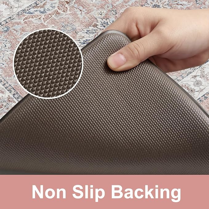 KIMODE Anti Fatigue Mats for Kitchen Floor, Boho Floral Kitchen Rugs Sets of 2, Cushioned Kitchen Floor Mats, Comfort Standing Desk Mat for Sink, Laundry, Desk Pink Multi 17"x29.5"+17" x47”