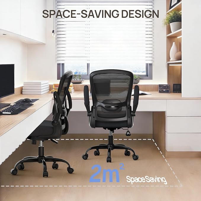 Mimoglad Ergonomic Office Chair, Comfortable Desk Chair with Flip-up Armrests, Adjustable Lumbar Support, 135° Reclining Mesh Computer Chair for Home Office, Small Spaces and Team Office, Black | Supports 300 lbs · Seat 19.48"–23.4" · Breathable mesh ·...