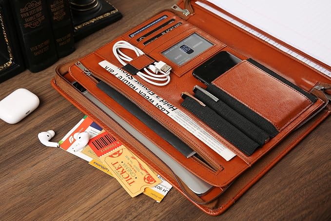 DUKE&COW Personalized Vegan Leather Portfolio for Men, Brown, A4 Writing Pad Holder Organizer