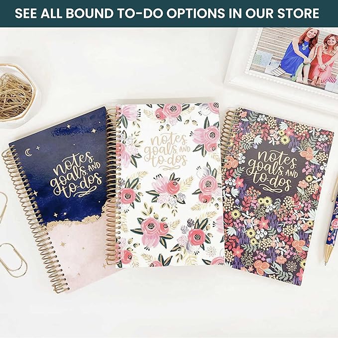 bloom daily planners Bound To Do List Notebook - Undated Daily Planner with 186 pages for Daily Tasks & Appointments- Spiral To Do List Notepad Book for Office, Home, School - Floral Dots V2