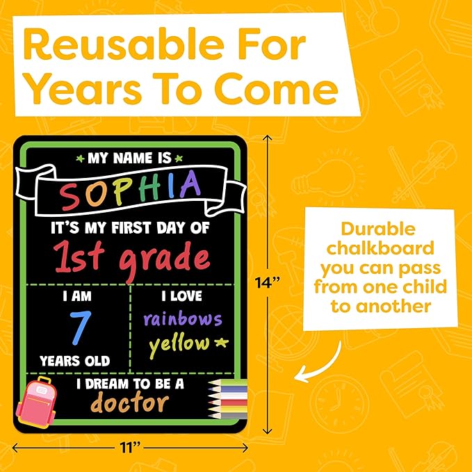 First Day of School Sign Board with Liquid Chalk Markers - 14”x11” Double-Sided & Reusable - My First and Last Day - Back to School Supplies Board for Kindergarten, Preschool