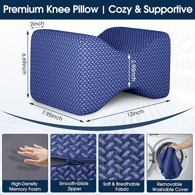 BlissTrends Memory Foam Knee Pillow, Knee Pillow for Side Sleepers, Leg Pillows for Sleeping Blood Circulation, Elevation Pillow for Spine Aligning, Sciatica, Hip, Knee, Ankle Pain, Blue, X-Large