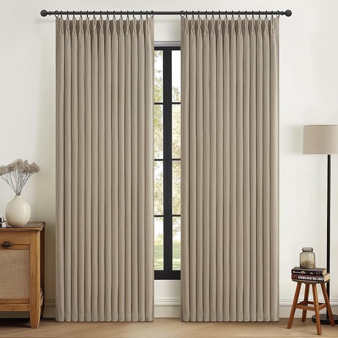 PleatedDrapes Unique Burlywood Birch Curtains 78 Inches Long for Dining Room 2 Panels Set, Full Black Out Pinch Pleated Double Layer Linen Blend Drapes Energy Efficient Blackout Curtain 40 x 78 Inch