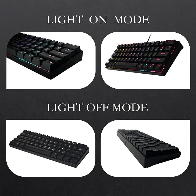 Mechanical Keyboard, 60% Mechanical Gaming Keyboard with Blue Switches and Dynamic 26-Mode RGB Backlight - Plug and Play, 61-Key, Anti-Ghosting, for PC, Windows, Mac, Gamer, Office, Typists