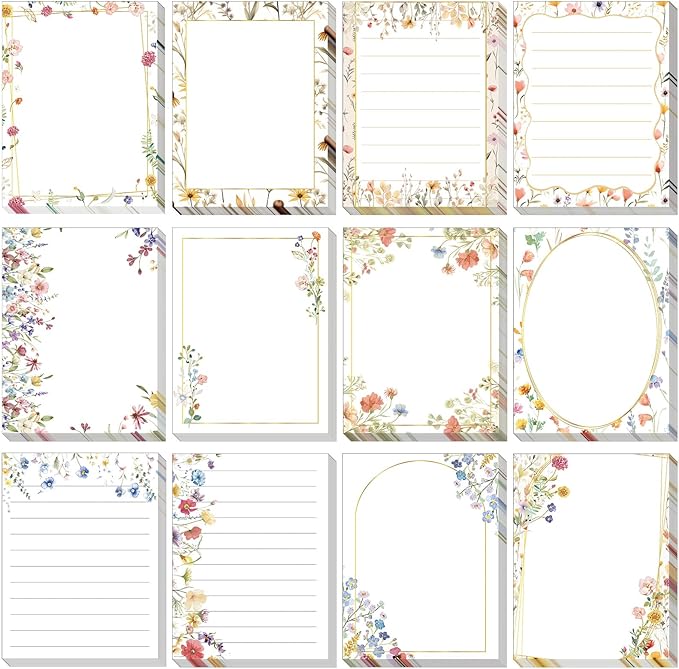 12 Pads Wildflower Sticky Notes Flower Sticky Notes 3 x 4 Inches Colored Adhesive Memo Reminder Decor Vintage Wild Floral Memo Pads Flower Notepads for Journal Office Birthday Gifts