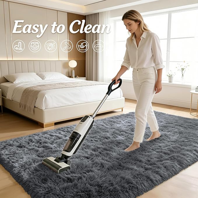 OLANLY 2x4 Machine Washable Runner Rugs for Hallway, Soft Fluffy Shaggy Bedside Rugs for Bedroom, Living Room, Indoor Floor Carpet for Kids Girls and Boys, Nursery Rooms, Home Decor Aesthetic, Grey