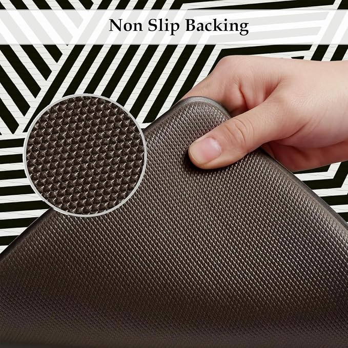 KIMODE Anti Fatigue Kitchen Mats, Padded Kitchen Floor Mats 17"x47"+17"x29" | Geometric Kitchen Rugs Sets of 2, Black White Rugs for Kitchen Floor, Cushioned Standing Mat for Laundry Office Sink Desk
