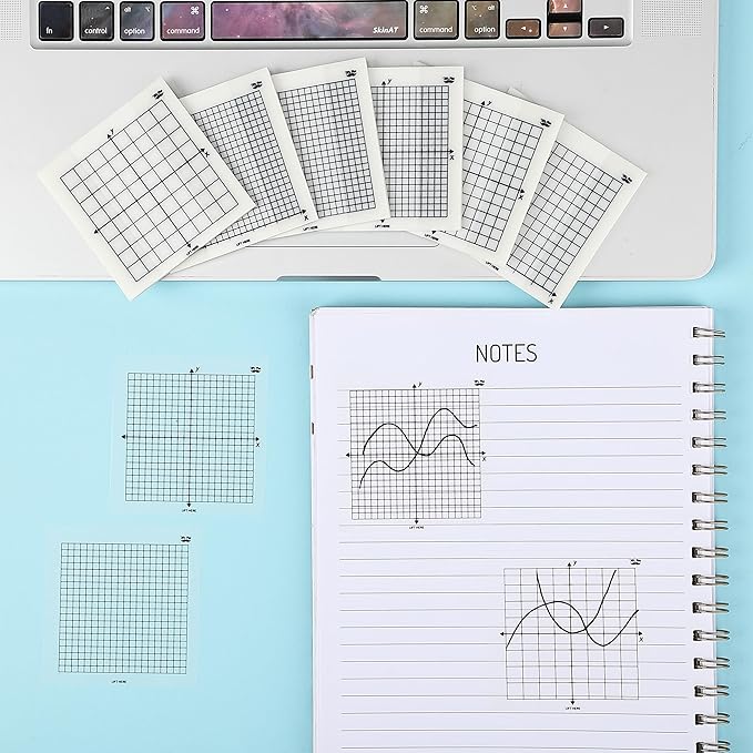 Mr. Pen- Transparent Graph Sticky Notes, 3x3 Inch, 6 Pads, 50 Sheets/Pad | 6 Grid Designs, Square Graph Paper Notes & Fineliner, Waterproof Grid Sticky Note Pads for Math, Study, Journals, Planners