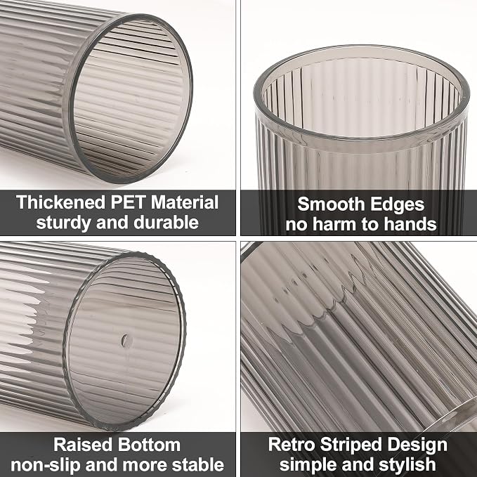 DASITON Makeup Brush Holder Organizer, Acrylic Makeup Brush Cup, Vintage Striped Make Up Brush Holder for Vanity, Bathroom Countertop, Toothbrush Holders, Pen Holder for Desk Storage (Black)