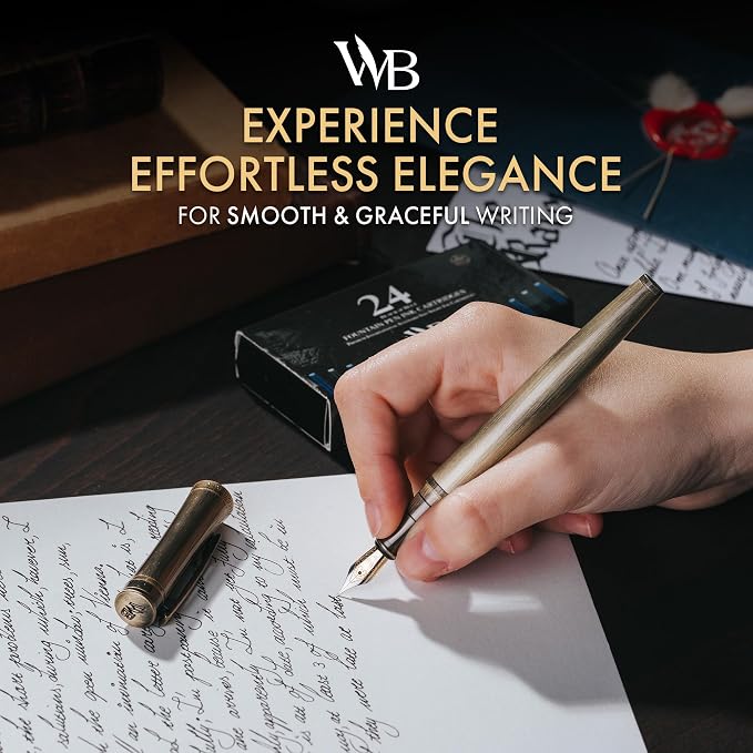 Wordsworth & Black Luxury Fountain Pen - Stunning Brushed Bronze Pen, 18K Gilded Nib (Medium), Ink Converter, Best Pen Gift Set for Men & Women, Professional, Executive, Office, Nice Pens