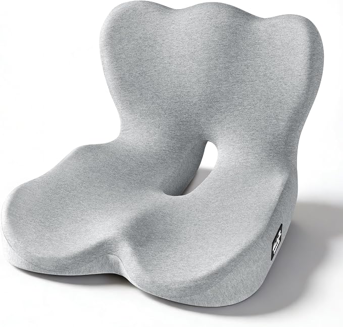 Exclusivo Mezcla Memory Foam Seat Cushion, Light Grey | Ergonomic Tailbone Pain Relief Cushions, Non-Slip Seat Pad, Suitable for Office Chair and Car Seat