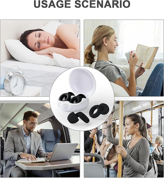 Ear Plugs for Sleeping, 28dB(SNR) Reusable Silicone Earplugs with 4 Sizes (S/M/L/XL) Eartips, Noise Reduction Ear Protection EarPlugs for Sleep, Airplane, Focus, Travel & Concerts, Black