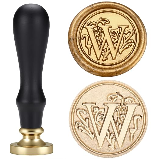 Yoption Traditional Initial Alphabet Wax Seal Stamp with 120 Antique Gold Wax Seal Beads Kit for Wedding Engagement Party Invitation Envelope Christmas Gift Wrap - Letter W