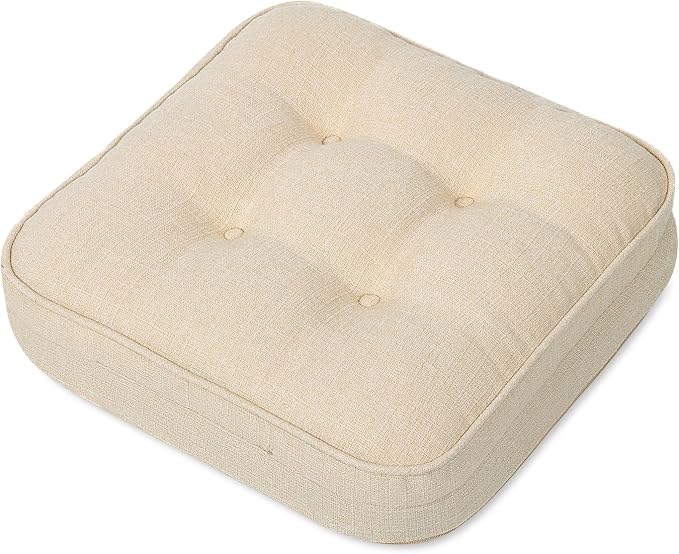 GOFORIT Chair Cushions,Tufted Shredded Memory Foam Chair Pads, Non-Slip Seat Cushions with Removable Cover, 16'' x 16'', Beige