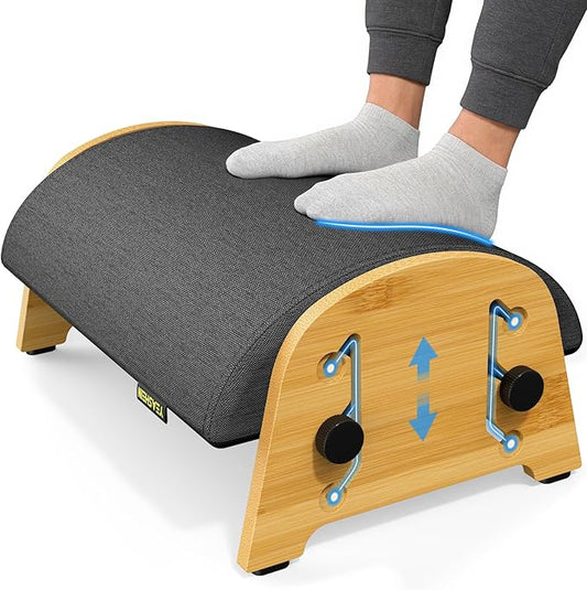 Ergonomic Foot Rest Under Desk at Work, Bamboo Wood Adjustable Foot Stool Under Desk with 6 Positions, Office Footrests with Memory Foam, Leg Rest Used for Car, Home, PC Gaming Accessories
