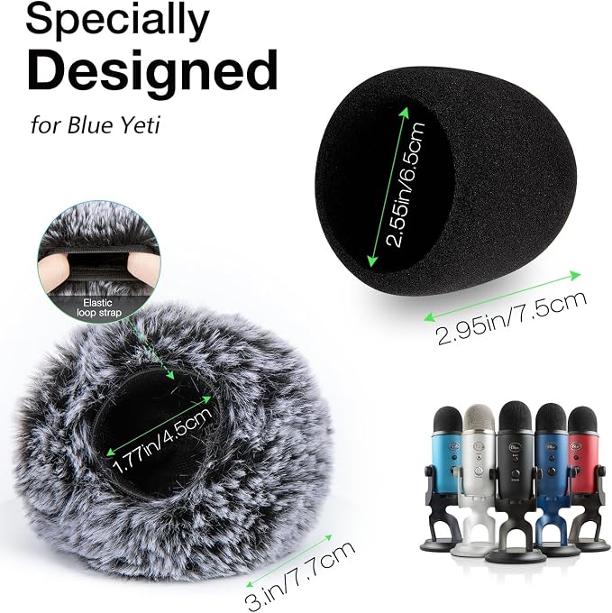 Windscreen Muff and Foam for Blue Yeti, Blue Yeti Pro USB Condenser Microphone, Indoor Outdoor Microphone Windshield 2 PACK by SUNMON