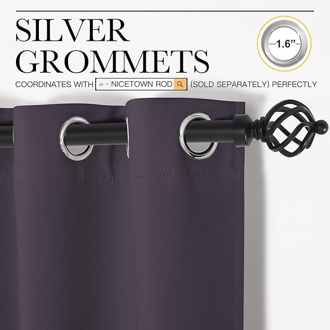 NICETOWN Blackout Curtain 68 inch Long, 55 inches Width, 1 Panel, Greyish Purple, Thermal Insulated Window Treatment with Grommet Room Darkening Thermal Insulated Panel for Bedroom/Living Room
