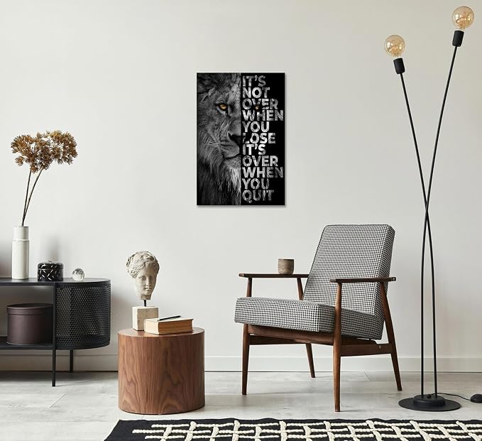 Lion Head Prints Canvas Inspirational Wall Art Black and White Animals Poster Motivational Quote Picture for Office Decor Framed Ready to Hang 20x30inches