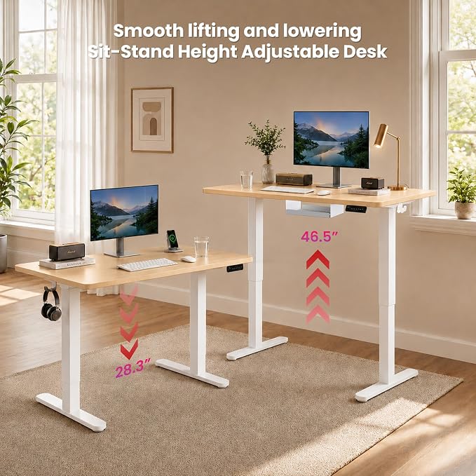 Electric Standing Desk, 40" x 24" Adjustable Height Sit Stand Desk, Small Space Workstation, Compact Computer Desk for Home Office, Stable Steel Frame (Natural)