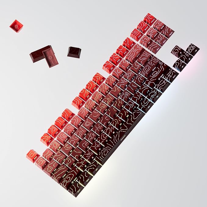 133 Aesthetic Topographic PBT Keycaps, No Tearing, Never Fade & Non-Slip, Modern RGB Backlit Red-to-Black Gradient Keycaps for Mechanical Keyboard - Ergonomic (Doubleshot, Fit for All MX Layout)