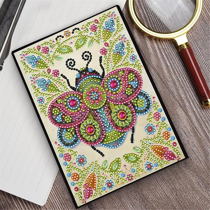FRANDEK Diamond Art Painting Notebook Kit, Bee A5 DIY Journal with 50 Blank Pages, Crystal Rhinestone Cover with Waterproof Canvas, Beginner Craft Set with Full Tools for Adults