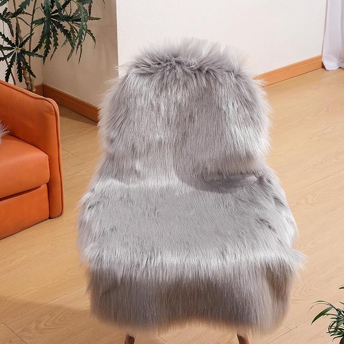 linmopm Faux Fur Sheepskin Rug, Grey, 2x3 ft | Shag Fluffy Fuzzy, High-Density Cushion, For Bedroom Bedside Living Room, Plush Carpet, Sofa Cover