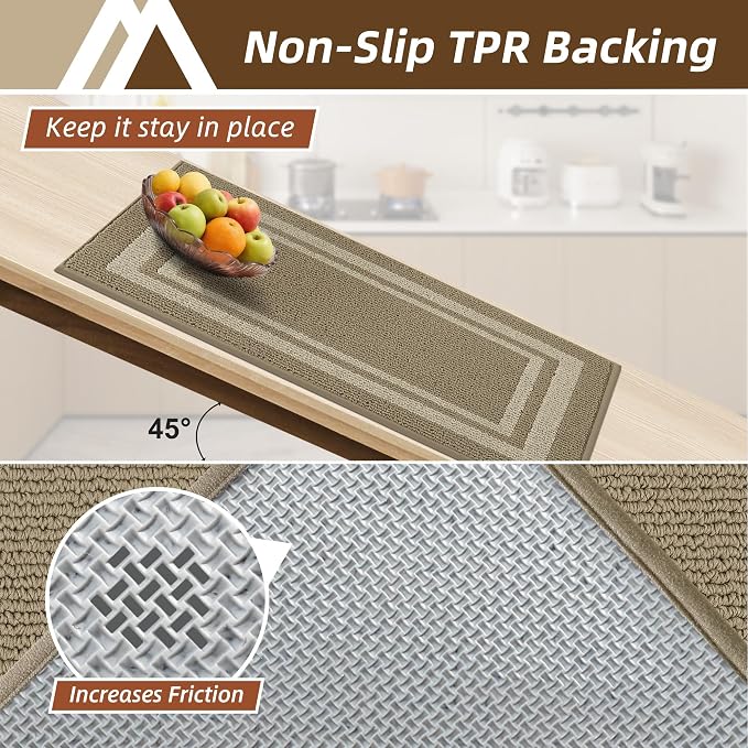 COSY HOMEER Kitchen Rugs Sets 2PCS,Non-Slip Washable Kitchen Mats for Floor,Absorbent and Stain Resistant Kitchen Runner Rugs for Kitchen Sink Laundry Entryway,24"x35"+24"x60",Beige