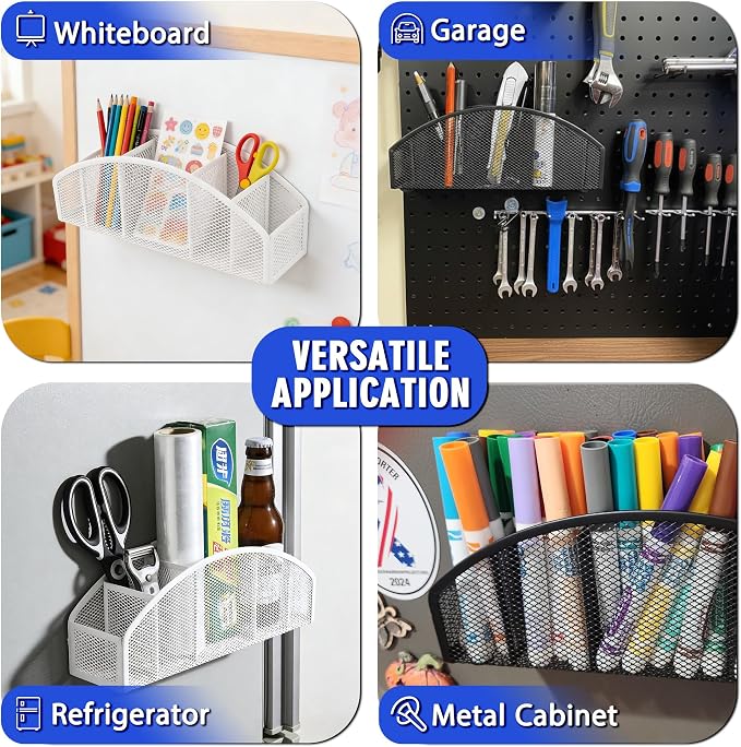 Magnetic Dry Erase Marker Holder for Whiteboard, 10 inch Large Capacity Whiteboard Marker and Spray Holder, 5 Slots Magnetic Fridge Organizer for Office, Classroom, Home (White)