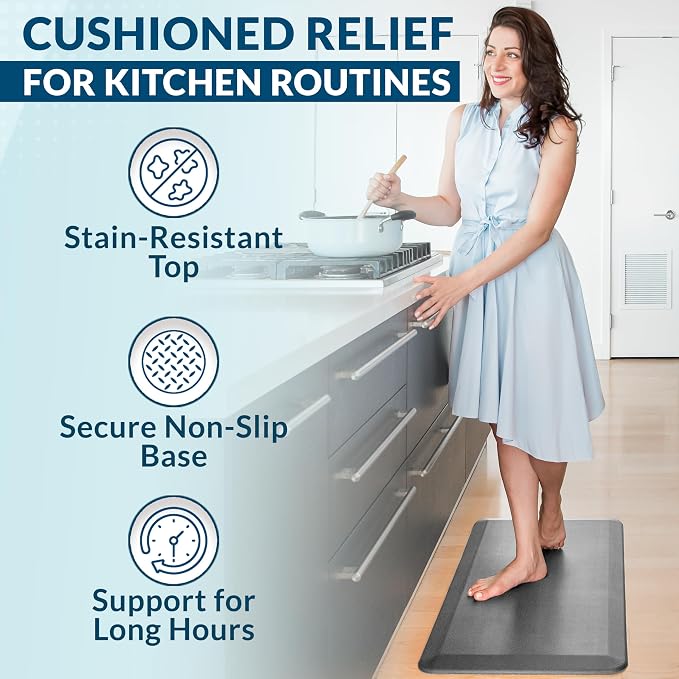 ComfiLife Anti Fatigue Floor Mat – 3/4 Inch Thick Kitchen Mats for Floor, Standing Desk Mat, Kitchen Rug – Comfort at Home, Office – Durable – Stain Resistant – Non-Slip Bottom (24" x 70", Gray)