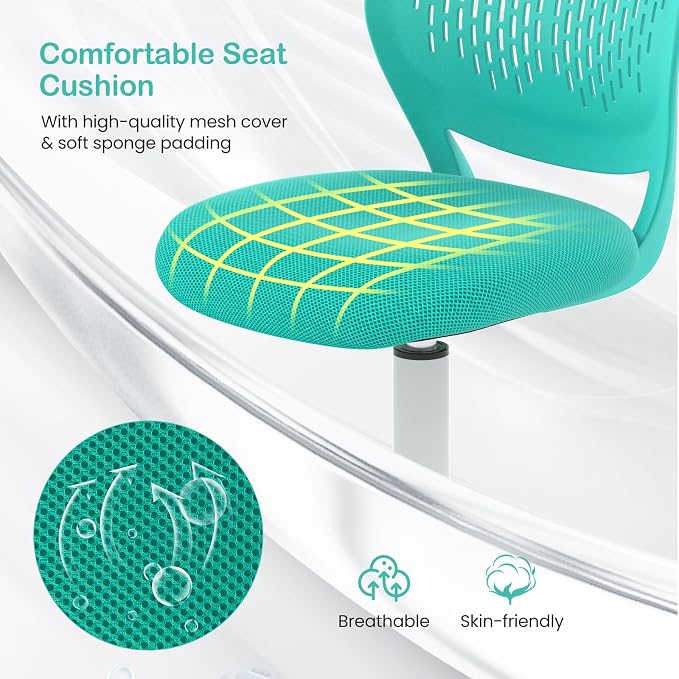 Giantex Kids Desk Chair, Armless Mesh Children Study Seat, Swivel Teen Desk Computer Chair with Adjustable Height & Lumbar Support, Turquoise