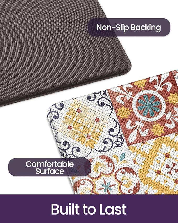 DEXI Anti Fatigue Kitchen Mats for Floor, 23x86, Cushioned Standing Padded Mat Waterproof, Comfort Runner Rug for Laundry Room Office, Colorful Checkered