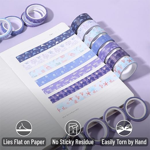 Mr. Pen- Washi Tape Set, 21 Rolls, Assorted Sizes, 5 Yards/Roll | Washi Tape for Scrapbook, Arts, Crafts, Journals and Planners, Tide & Bloom Design