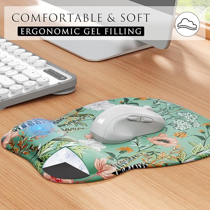 MROCO Ergonomic Mouse Pad with Gel Wrist Rest, Smooth Wrist Support Surface, Non-Slip PU Base for Pain Relief, Comfortable Mousepad for Computer, Laptop, Office & Home, 9.4 x 8.1 in, Garden Whispers