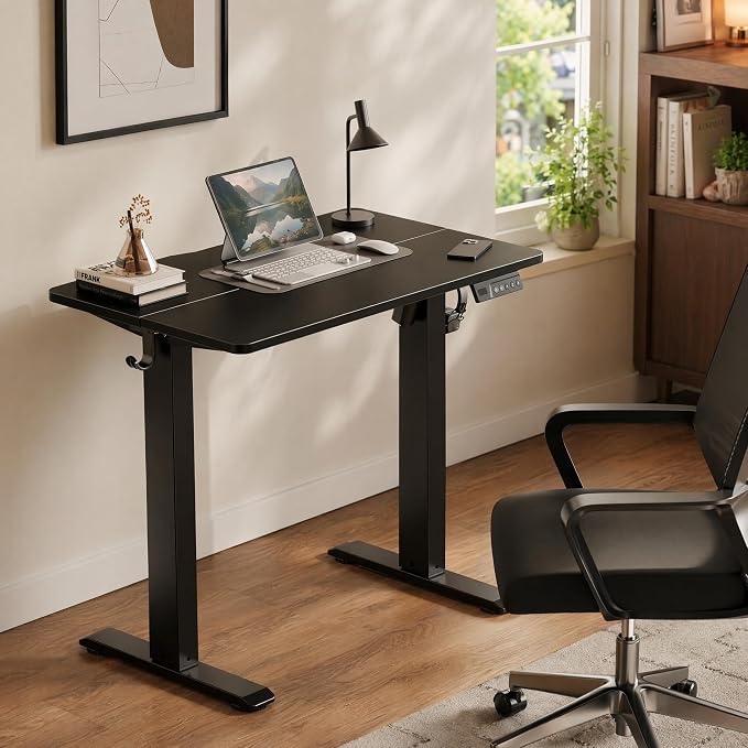 Claiks 32 x 19 Inch Black Electric Standing Desk | Adjustable Height, Sit Stand, 3 Memory Presets, Cable Management, Space-Saving, Home Office & Bedroom