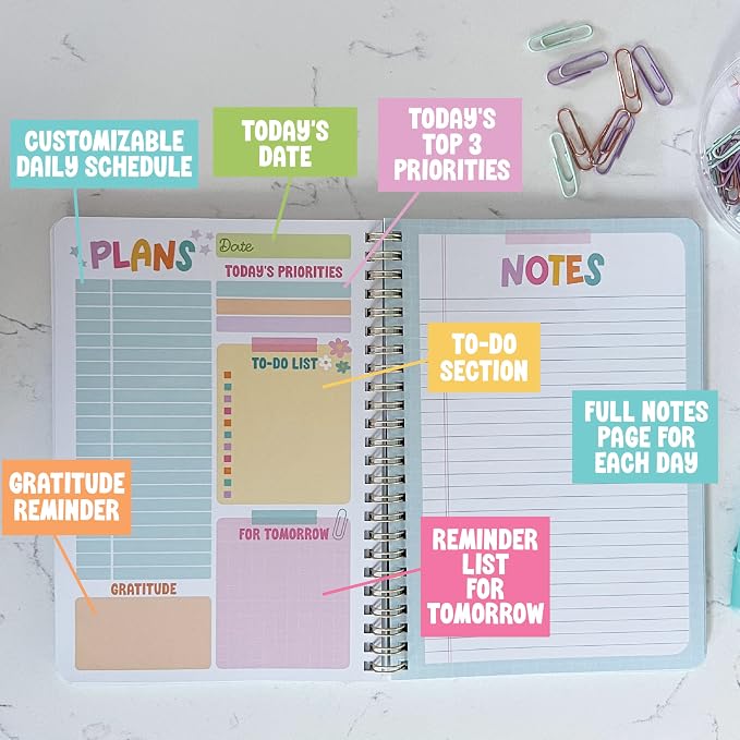 Hadley Designs Undated Daily Planner with Hourly Schedule - Daily Planner Undated with Notes Section for Academic Year, To Do List Notebook for Work, ADHD Day Planners, Teacher Supplies & Must Haves