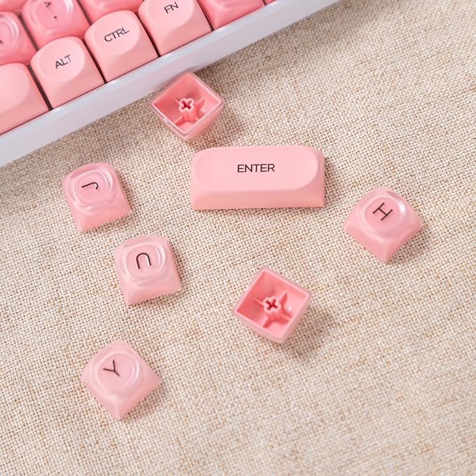 Guffercty kred Jelly Liquid Foundation Keycaps Set 132 PCS,HOA Profile PBT Cute Keycaps 75 Percent Compatible with Cherry MX Switch 60% 65% 75% 100% Mechanical Keyboards (Pink Liquid Foundation)