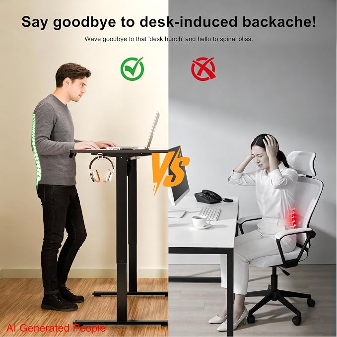 47"x24" Standing Desk, Height Adjustable Sit-Stand Home Office, Black | Electric Adjustable Standing Desk, Sit to Stand Computer Office Desk with Splice Board, Memory Preset, Lifts 28.7''-46.5"