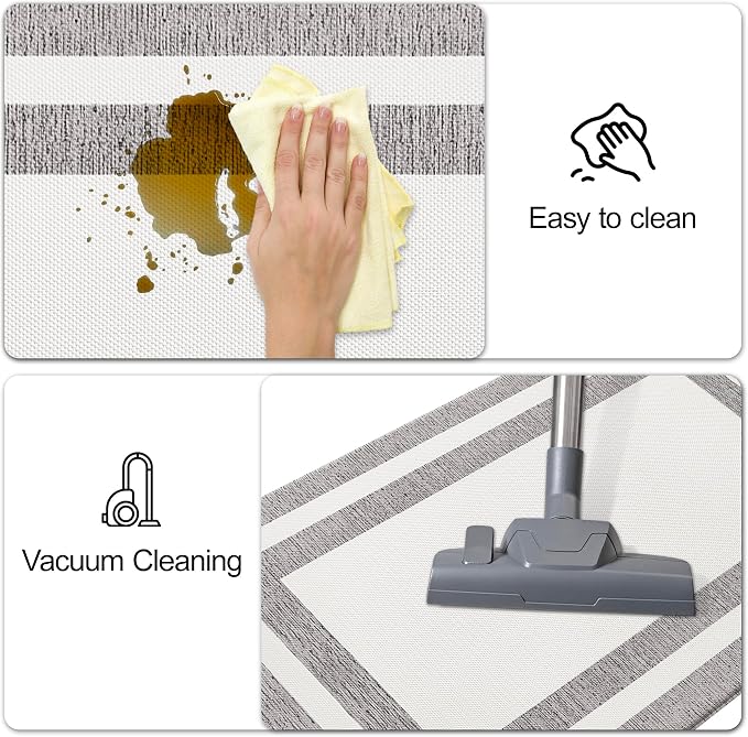 Kitchen Floor Mats Cushioned Anti Fatigue Kitchen Mat Farmhouse Kitchen Runner Rugs Non Slip Waterproof Ergonomic Comfort Standing Mat for Kitchen, Home, Office, Sink, Laundry 17.3"x70.8" White