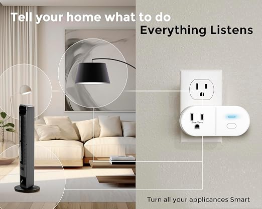 Emerson SmartVoice Smart Wall Plug, Single Outlet Voice Control, No WiFi or App, Hands-Free Control, Sleep & Wake Timer, ETL Listed