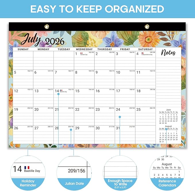 Desk Calendar 2026-2027, 18-Month Calendar Runs from July 2026 to December 2027, Large 17" x 12" Monthly Desktop & Wall Calendar for Home & Office - Botanic Whimsy