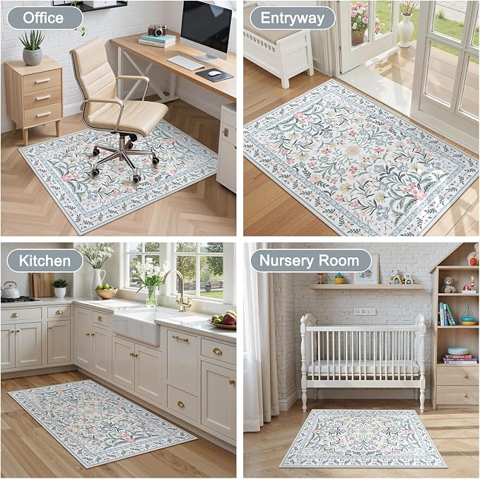 Anidaroel Desk Chair Mat for Hardwood Floor/Tile Floor, 36"x48" Boho Computer Chair Mat, Anti-Slip Floral Office Rugs for Rolling Chairs, Low Pile Beige Desk Chair Mats for Hardwood