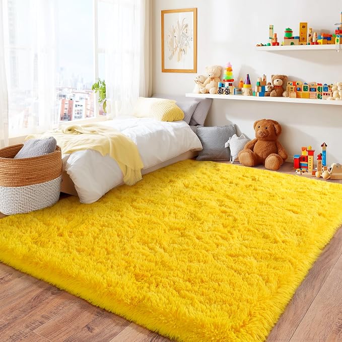 Area Rugs for Living Room 6x9, Ultra Fluffy Rug Fuzzy Shag Shaggy Carpets for Bedroom, Modern Non-Slip Indoor Soft Plush Furry Rug for Boy Girls Room Dorm Home Decor, Yellow