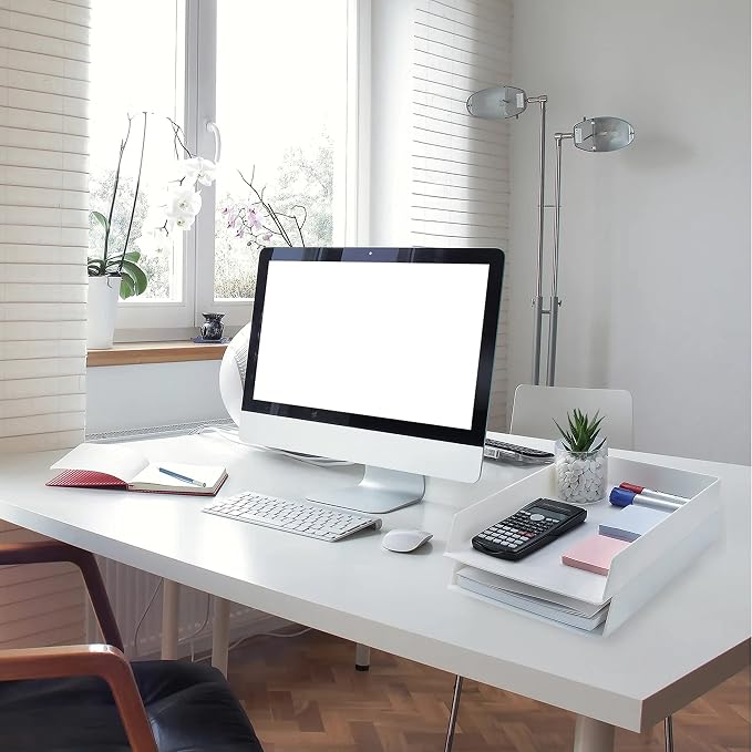 Mr. Pen- Letter Tray Desk Organizer, Plastic, 2 Pack | White File Organizer for Desk, Paper Organizer for Desk, Paper Holder for Desk, White Desk Organizer, Paper Tray Organizer